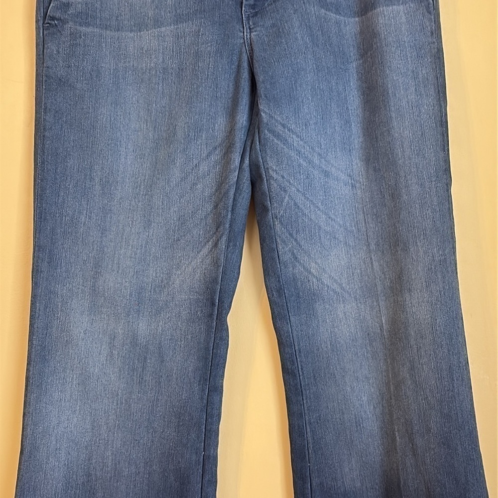 Banana Republic Bootcut Flare Cuff Flap Back Pocket Whisped Blue Denim Jeans 12 - Picture 4 of 15